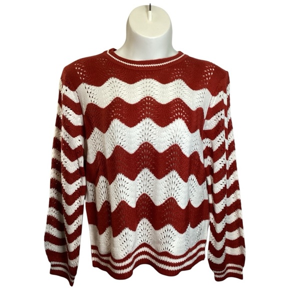 Caren Sport Red and White Wave Knit Sweater, Plus Size 2X - Picture 4 of 8